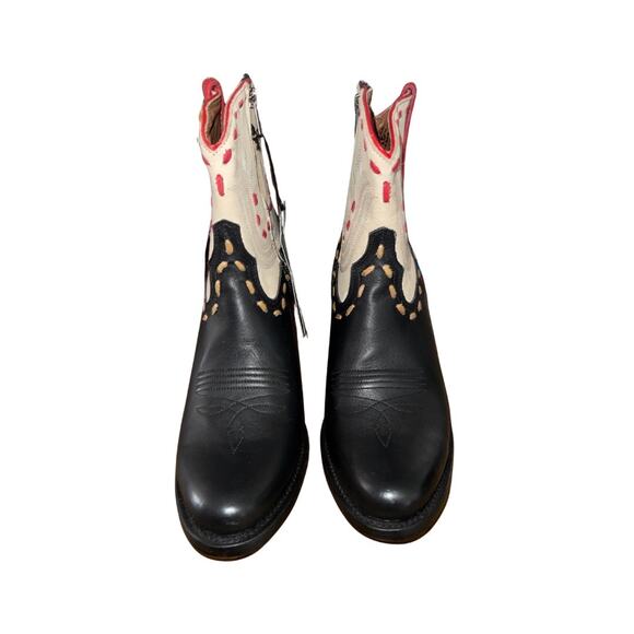 Lucchese Women Cream Black Cowboy Western Bootie (Ash Boot) Size 8.5 NWT Rodeo - Picture 3 of 8